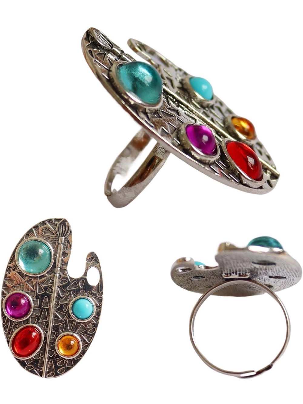 Colorstone Artist Palette Silver Ring - Multicolor